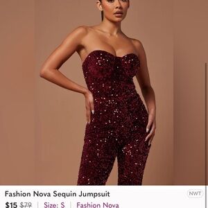 Fashion Nova Red Sequin Strapless Jumpsuit